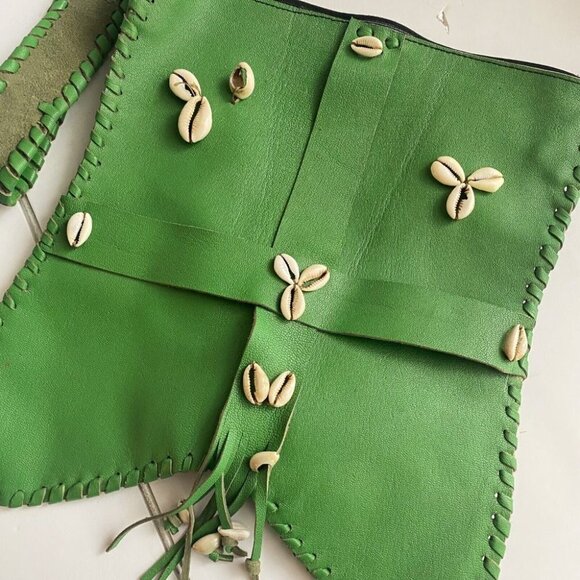Vintage Green  Leather Shell Accent Square Shoulder Messanger Bag - Picture 5 of 9